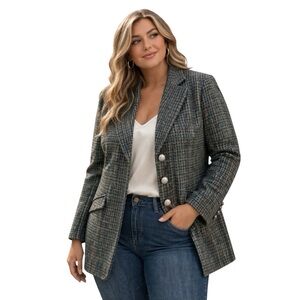 Lauren Ralph Lauren 100% Wool Tweed Blazer Green Tailored Classic Jacket Size 10